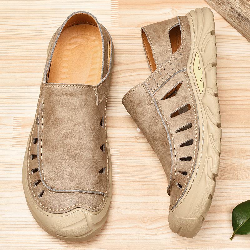 Novos sapatos de praia masculinos retrô, sapatos de caminhada ao ar livre, sapatos casuais da moda masculina, sapatos de verão com sola grossa e oca