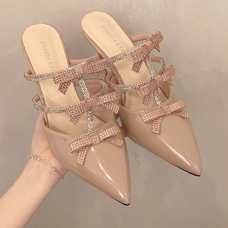 

Fashion Bow Pointed Toe Women Slippers High Heels Shoes Dress Elegant Pumps Sexy Stilettos Woman Sandals 2025 Trend Women’s Zapatillas 39