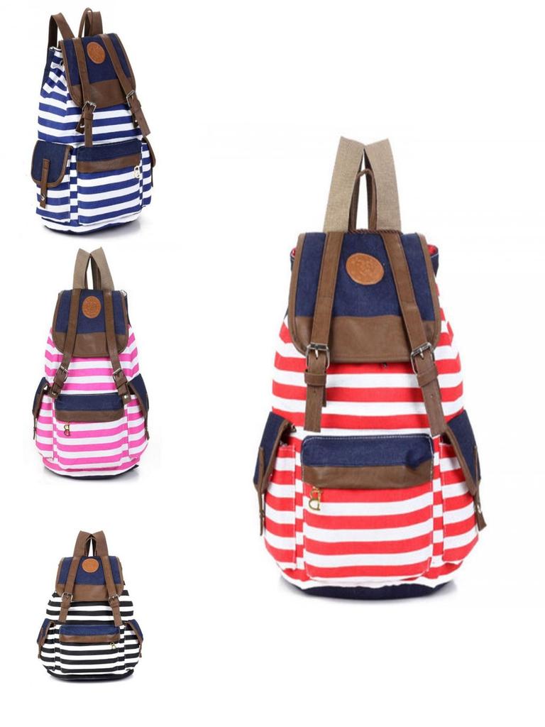 Stylish Unisex Womens Stripes Canvas Backpack With Comfortable Straps For All-day Use