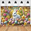 Spring Vibrant Rabbit Backdrop Supplies Happy Easter Theme Background Banner Bunny Easter Eggs Party Decoration Photography Prop