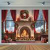 A Christmas fireplace background - soft scene with warm fire and wrapped gifts, suitable for general celebrations,no electricity
