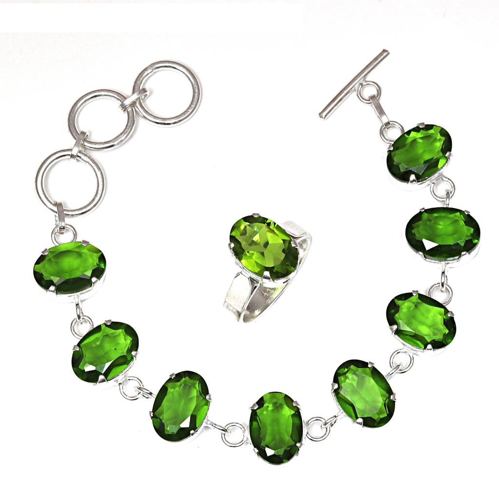 Peridot Quartz Gemstone Women's Unisex Jewelry Bracelets & Rings 7-8''