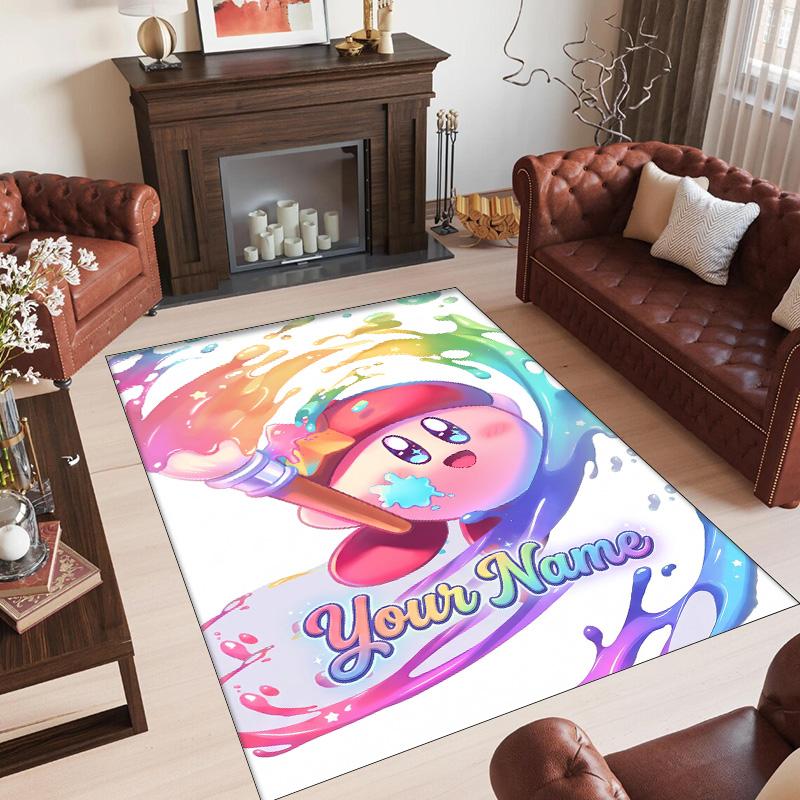 Personalized Crystal Velvet Carpet Custom Name Text,Kirby Anti Slip Area Rug For Home Decoration