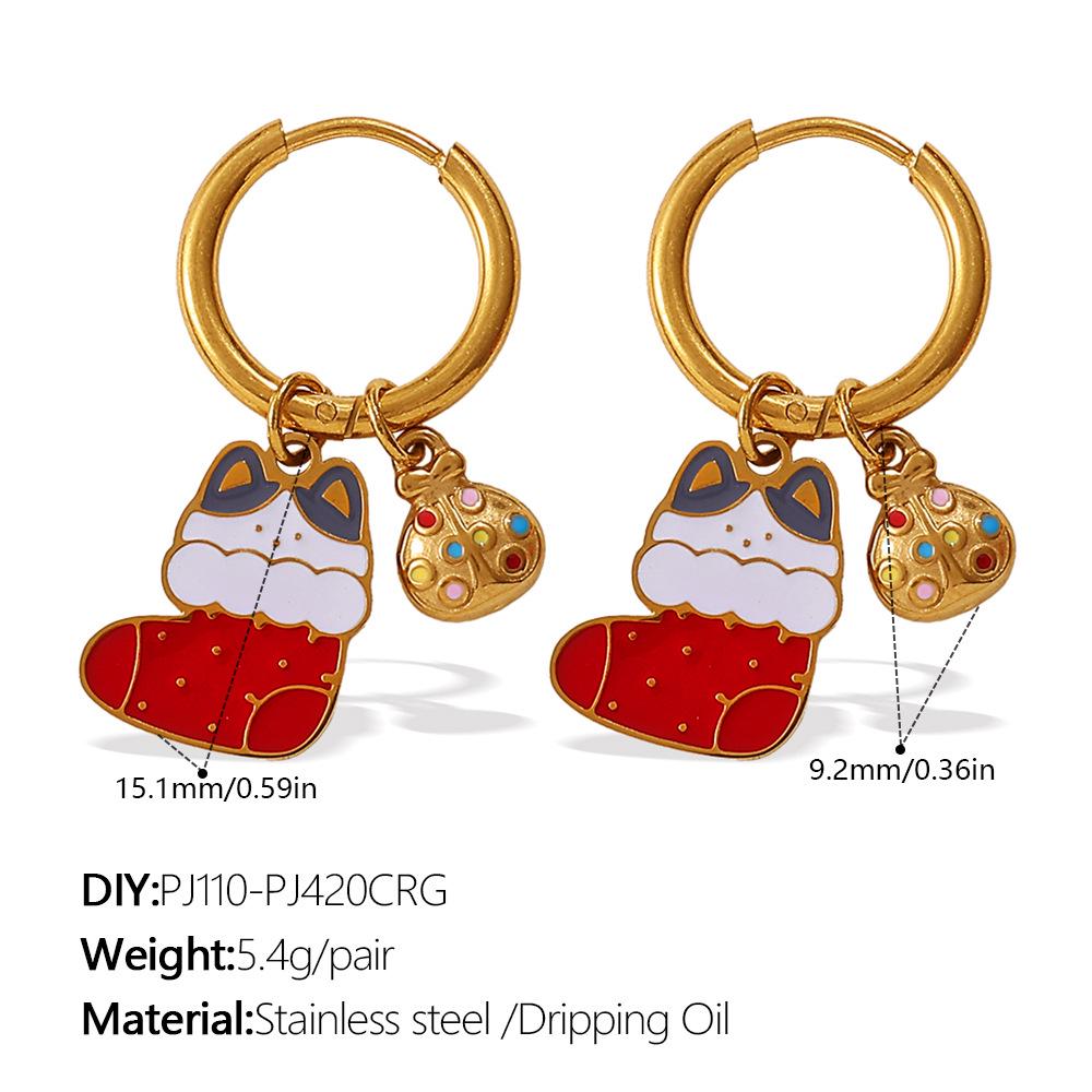 Stainless Steel Cartoon Christmas Tree & Elk Ear Cuff Earrings