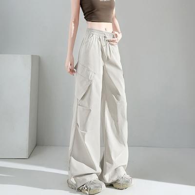 Modische amerikanische Cargohose für Damen Sommer Hohe Taille Schlankmachend Weites Bein Retro Lässiges Outfit