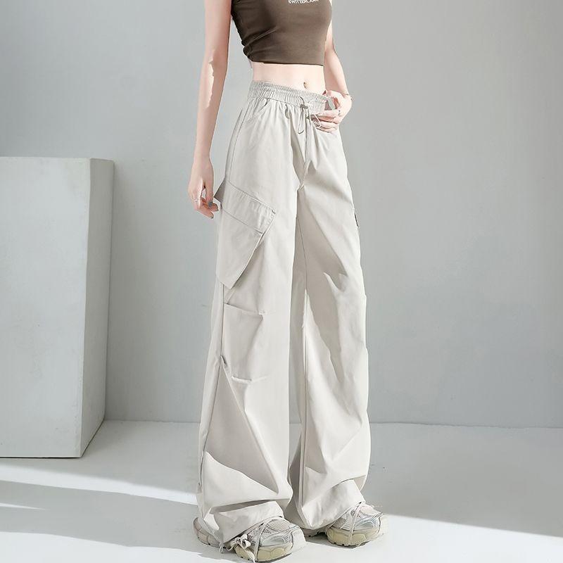 Fashionable American Cargo Pants for Women Summer High Waist Slimming Wide Leg Retro Casual Outfit