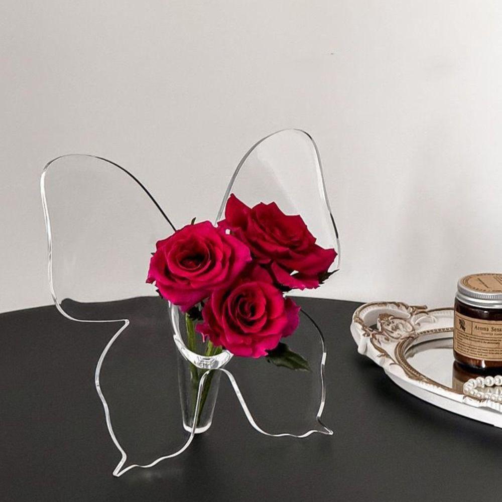 

Creative Hydroponic Flower Holder Acrylic Flower Pot Butterfly Vase Office прозорий
