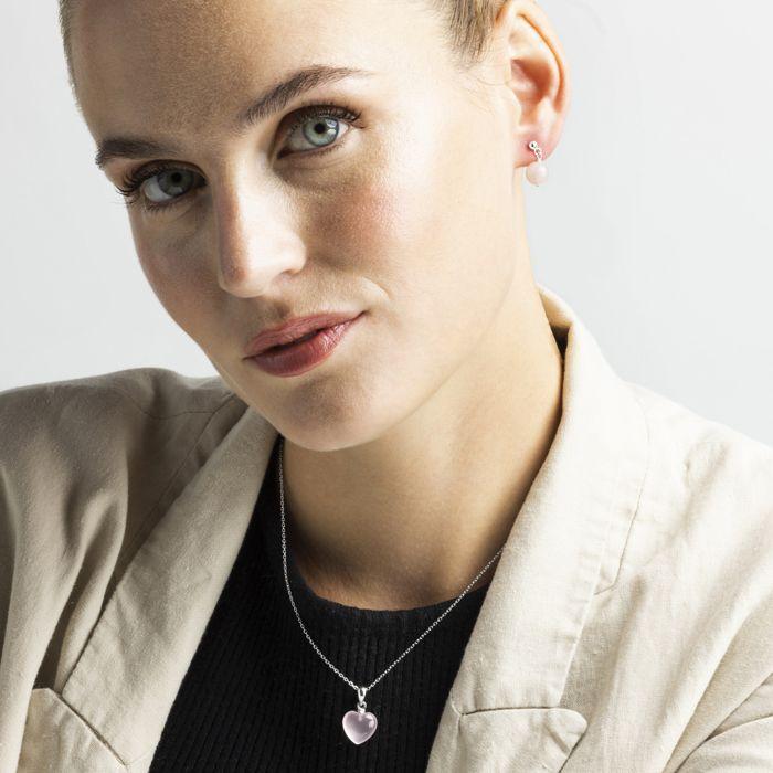 Collier Luxenter en argent 925 avec quartz rose finition en rhodié - Yedia