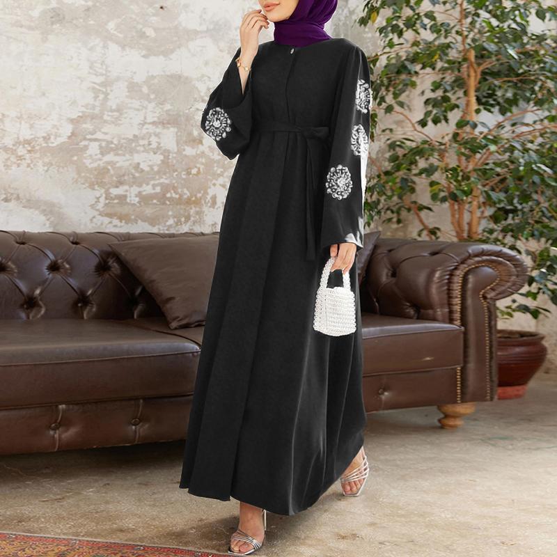 

ZANZEA Women Casual Round Neck Print Long Sleeve Loose Long Dress 5XL чорний