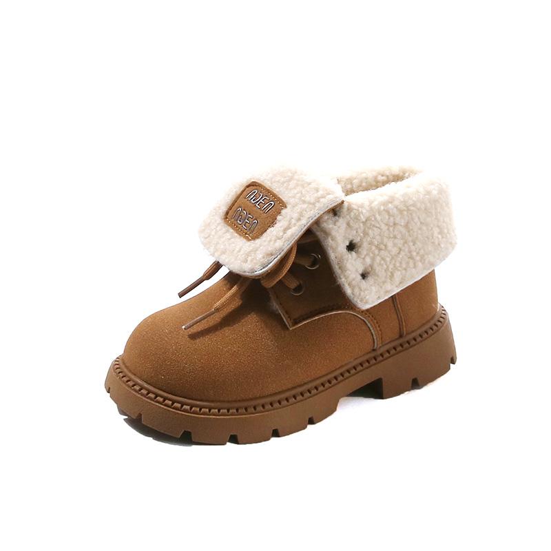 

Winter Kids Fleece-lined Lace-up Cotton Boots Short Boots for Girls Children s warm boots 26 коричневый