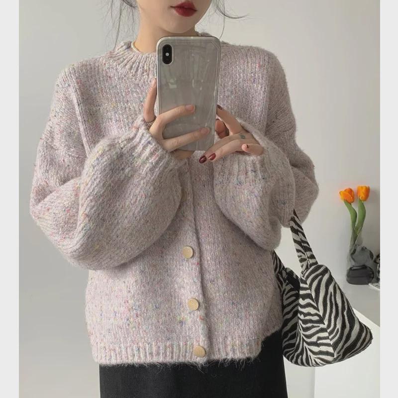 2024 American Soft Waxy Loose Knit Long Sleeve Cardigan Sweater Top for Ladies