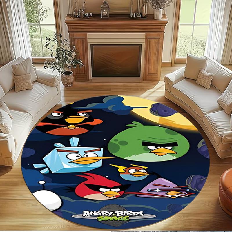 Angry Birds Print Round Rug, Washable Floor Carpet, For Entryway Dorm Laundry Room Office Study, Home Decor Birthday Christmas Gift