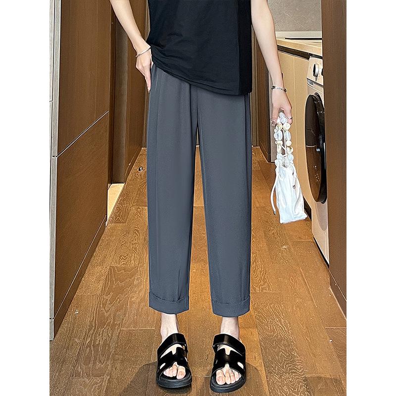 Women's Ice Silk Harem Pants: Summer 2025 High-Waist, Petite, Nine-Point, Casual Cigarette Style