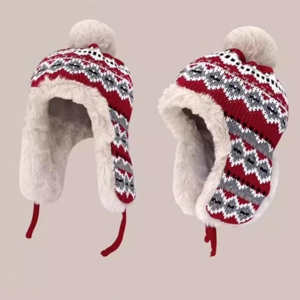 New Pompom Warm Hat Warm Windproof Pullover Cap Coldproof Beanie Hat for Outdoor Cycling Skiing