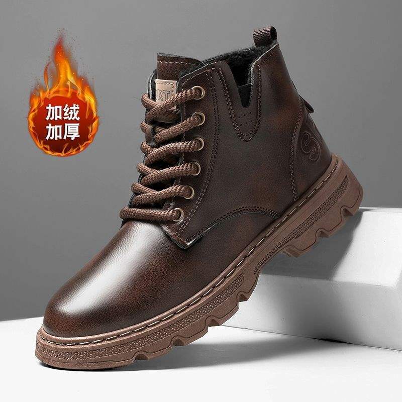 Winter snow boots men's velvet thickened versatile trend warm casual Martin boots cotton shoes brown youth high-top shoes