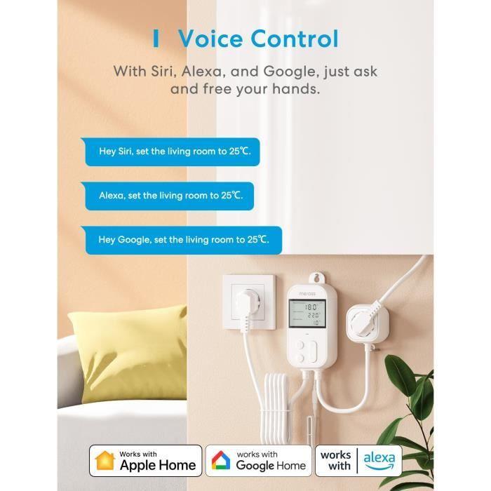 Prise thermostat connectée - meross - modèle wifi - contrôle à distance - compatible alexa - plage -30°c à 110°c