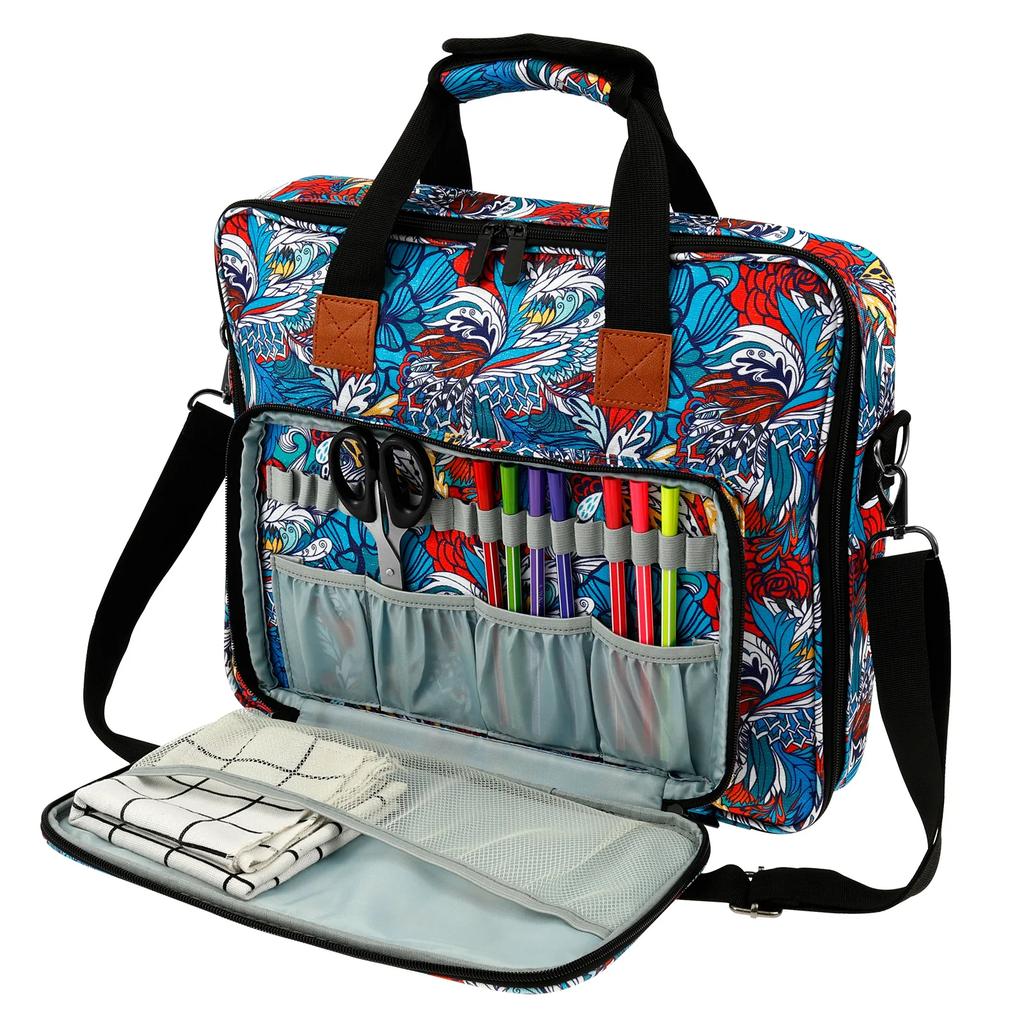 Portable Embroidery Organizer Bag with Multi Pocket Oxford Cloth Embroidery Project Bag for 11.2" Hoop Embroidery Supplies Bag