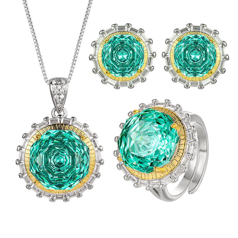 Jewelry Copper Bottom Gold-Plated Simulation Millennium Para Green Round Set Main Stone 14-10Mm