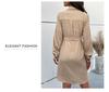 2025 Autumn/Winter Women's Solid Color Lace-Up Casual Shirt Dress
