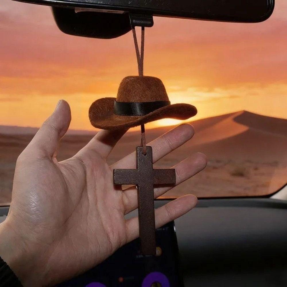 Lightweight Car Rearview Mirror Hanging With Pendant Car Hanging Ornament Cowboy Hat Charm Gift