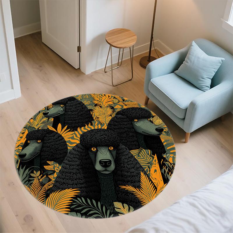 Floral Cat and Dog  Round Area Rug,Carpet Rug for Living Room Bedroom Sofa Playroom Decor,Non-slip Floor Mat