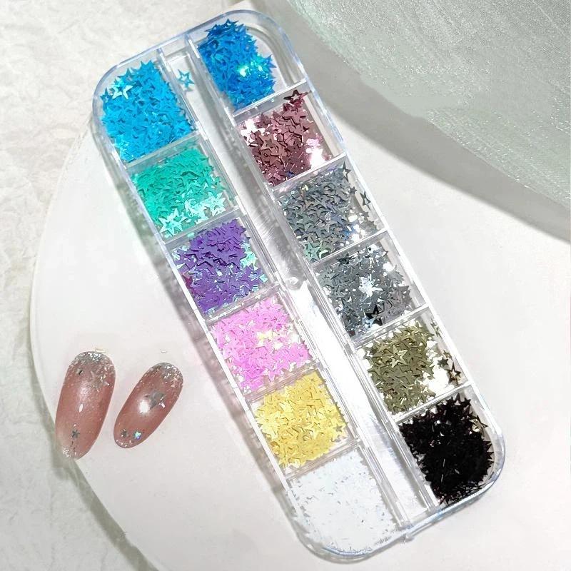12 Grids Star Sequin Five-Pointed Star Colorful Nail Art Charm Sparkle 3D Nail Rivet Nail Decor Diy Manicure Accessories