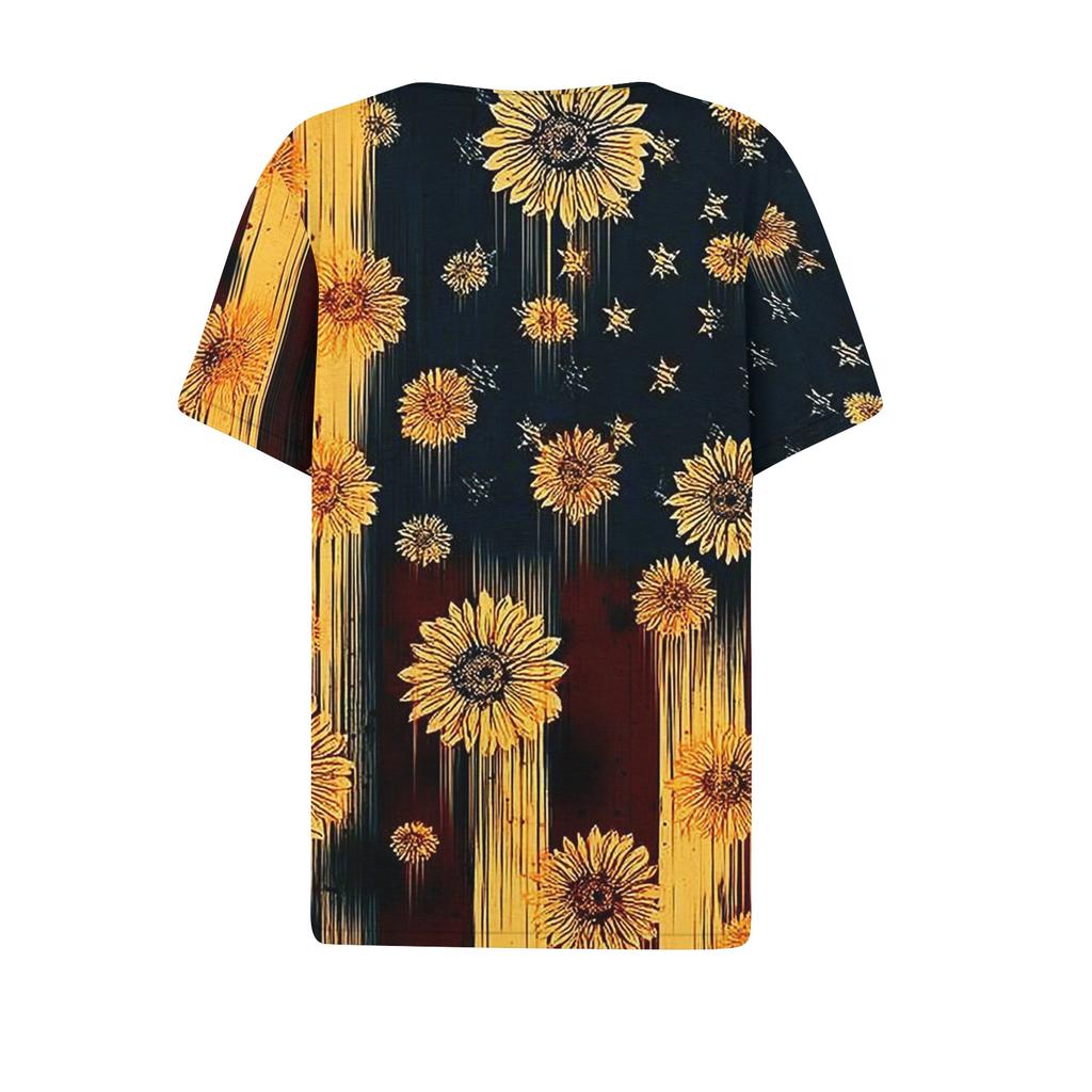 Women's T Shirt Tee Print Button Short Sleeve Daily Weekend Fashion Basic V- Neck Regular Top