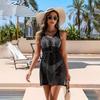 New Solid Color V-neck Waist-tight Elastic Hem Slit Hollow Suspender Beach Skirt Swimsuit Vest Blouse Skirt