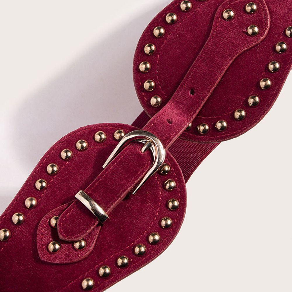 Spicy Girl Suede Rivet Belt PU Leather Wide Waistband Fashion Pu Leather Corset  Skirt Accessories