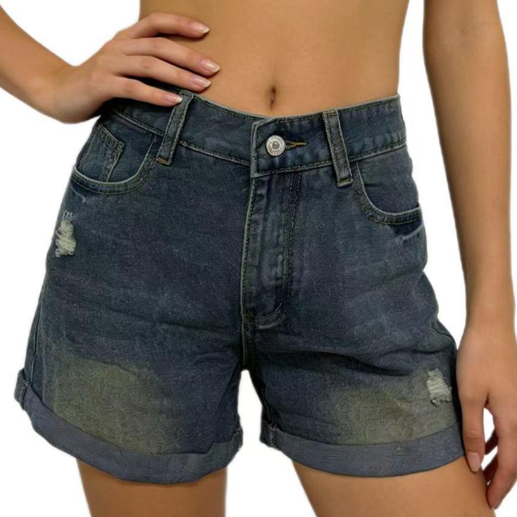 Dámské barevné džíny Stretch Slim Fit Distressed Denim Shorts