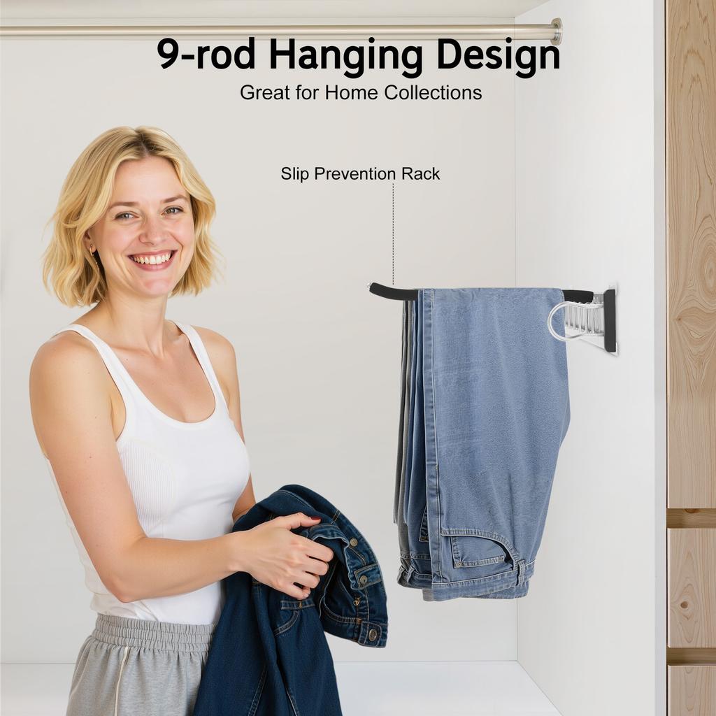 Pull out Pants Rack 9-Rod Right Mounted, Wardrobe Trousers Rack Jeans Scarf Hanger for Cabinet, Closet Organizer(18.11x12.8in)
