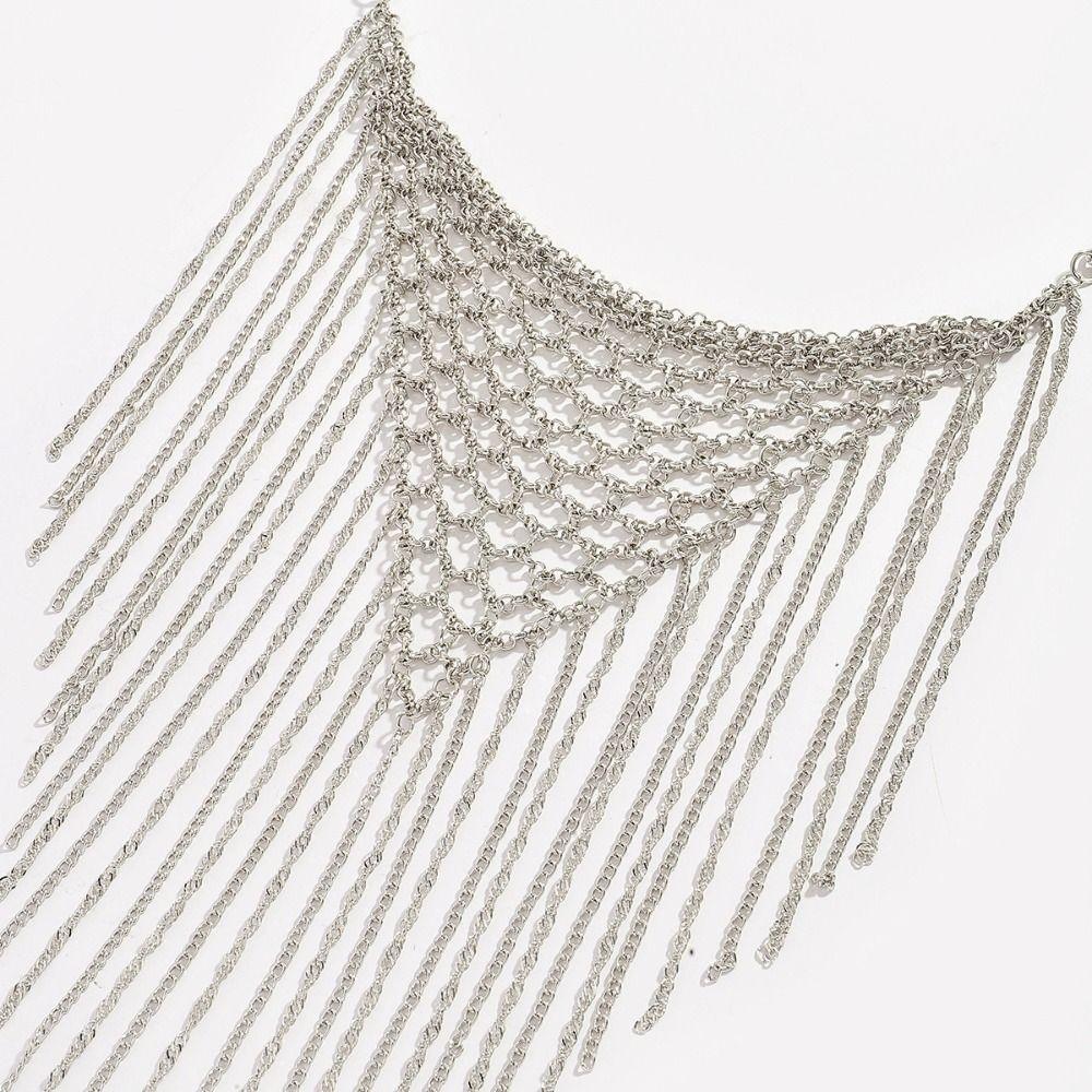 Charm Multi Layer Necklace Silver Metal Chain Mesh Choker Simple Bohemian Collarbone Chain  Women