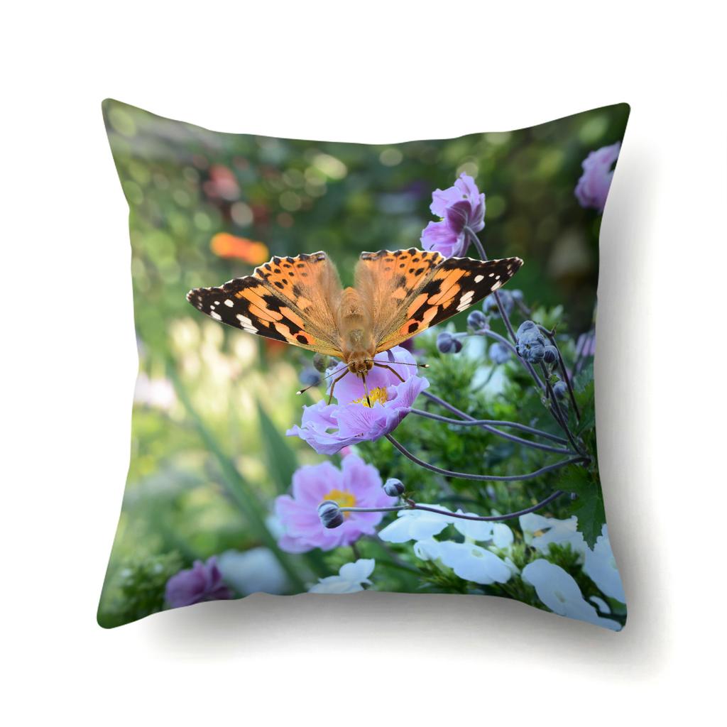 Butterfly Flower Polyester Single-sided Pillow Case Bedside Pillow Case Office Waist Sofa Cushion Case