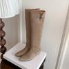 Lazy French Style~ Round Head Inner Height Increase Western Cowboy Boots Pleated Stacking Boots 25 Years Suede But Knee Boots~