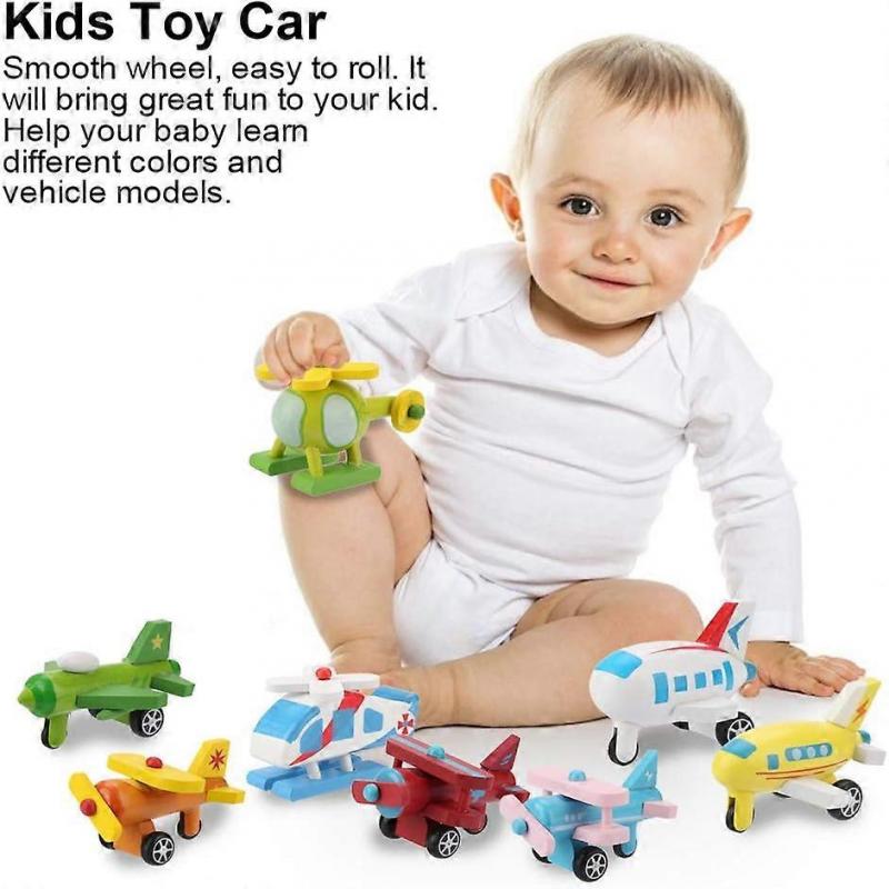 12Pcs Car Toys Set, Wooden Baby Toy Airplane Set, Educational Preschool Toys Traffic Construction Trucks Military Themed Fighter Jets Airplane Toy for