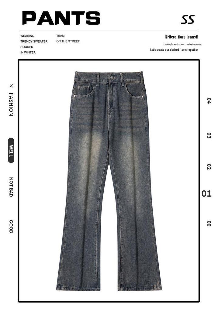 Calças Jeans Retas Largas Estilo Retro Hong Kong Lavadas Micro-Flare Comprimento Total para Homens e Mulheres - Calças Casuais de Trabalho
