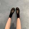 Sheepskin version~ British leather thick-soled black small leather shoes women's gold coins lazy one-pedal loafers flat single shoes