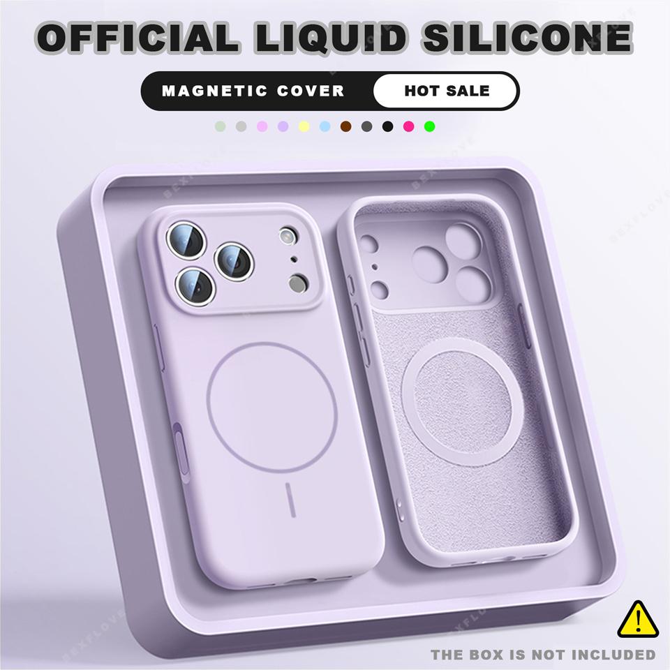 Official Magnetic Phone Case For iPhone 11 12 13 16 17 Pro Max Air 15 14 16 Plus Magsafe Liquid Silicone Charge Protector Cover