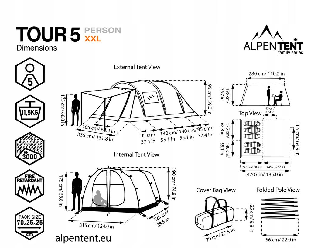 AlpenTent Tour 5 XXL Large 5-person tent 16m2