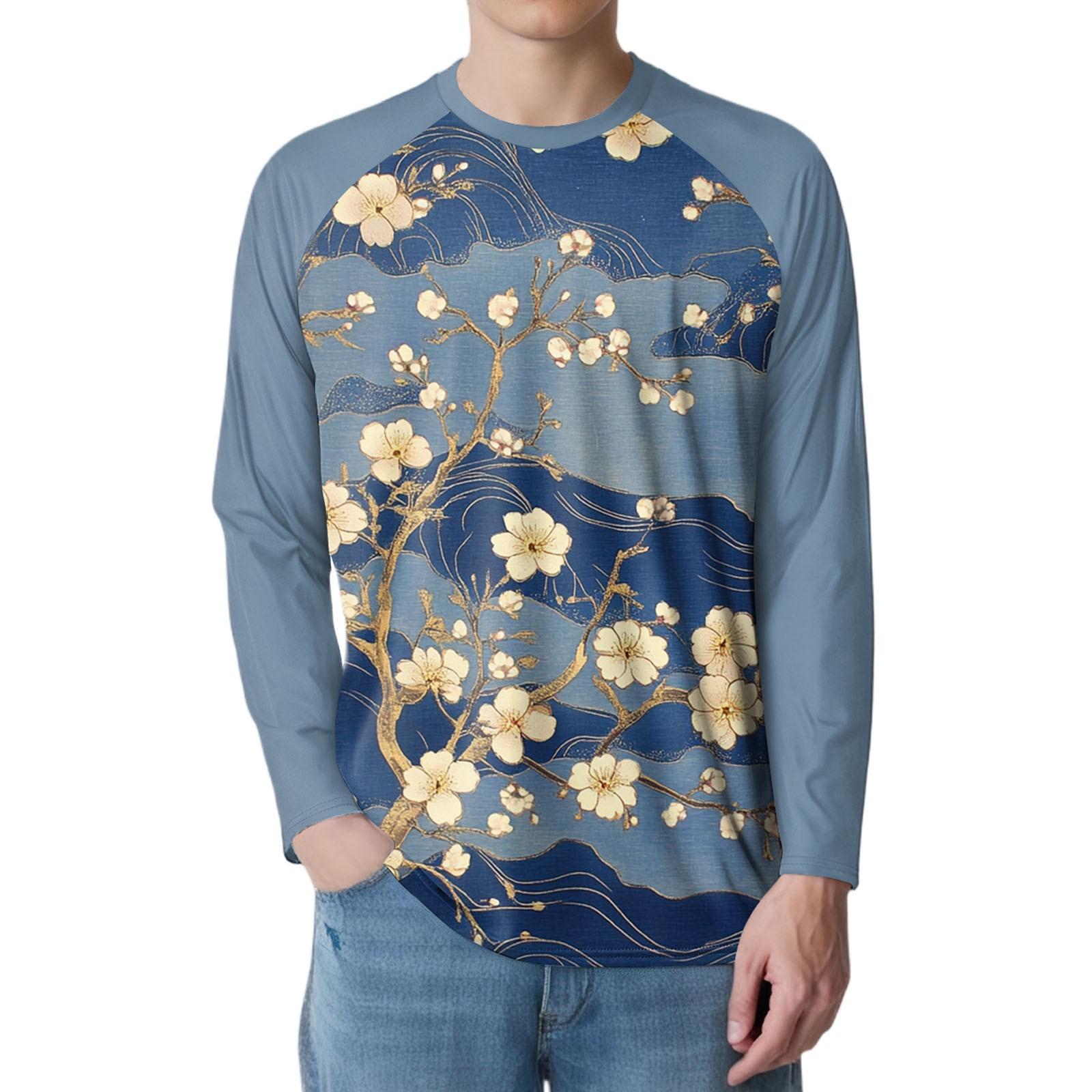 

Мужская мода принтованный реглан длинный рукав спортивный топ M синий