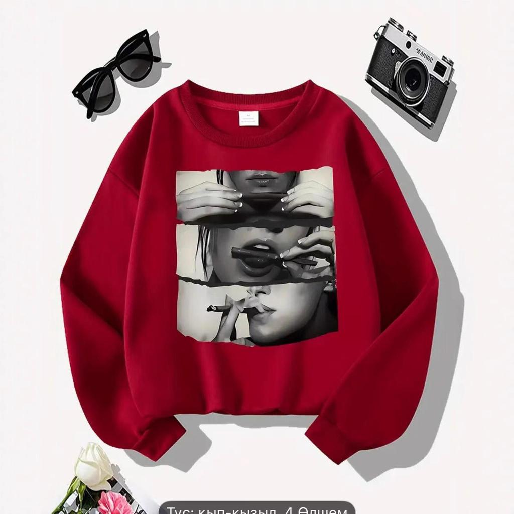 Cross-border Autumn/Winter Lip Print Loose Fleece Sweatshirt