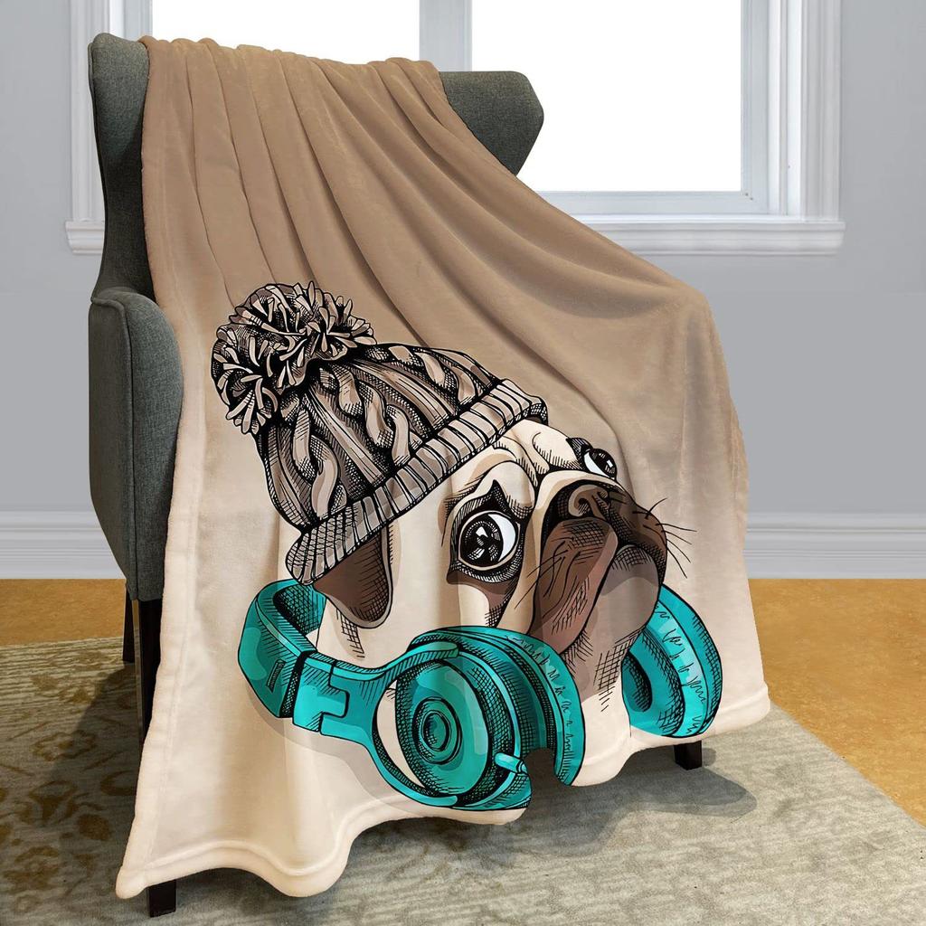 Colored Pug Fun Puppy Ultra Soft Lightweight Flannel Sofa Bed Blanket