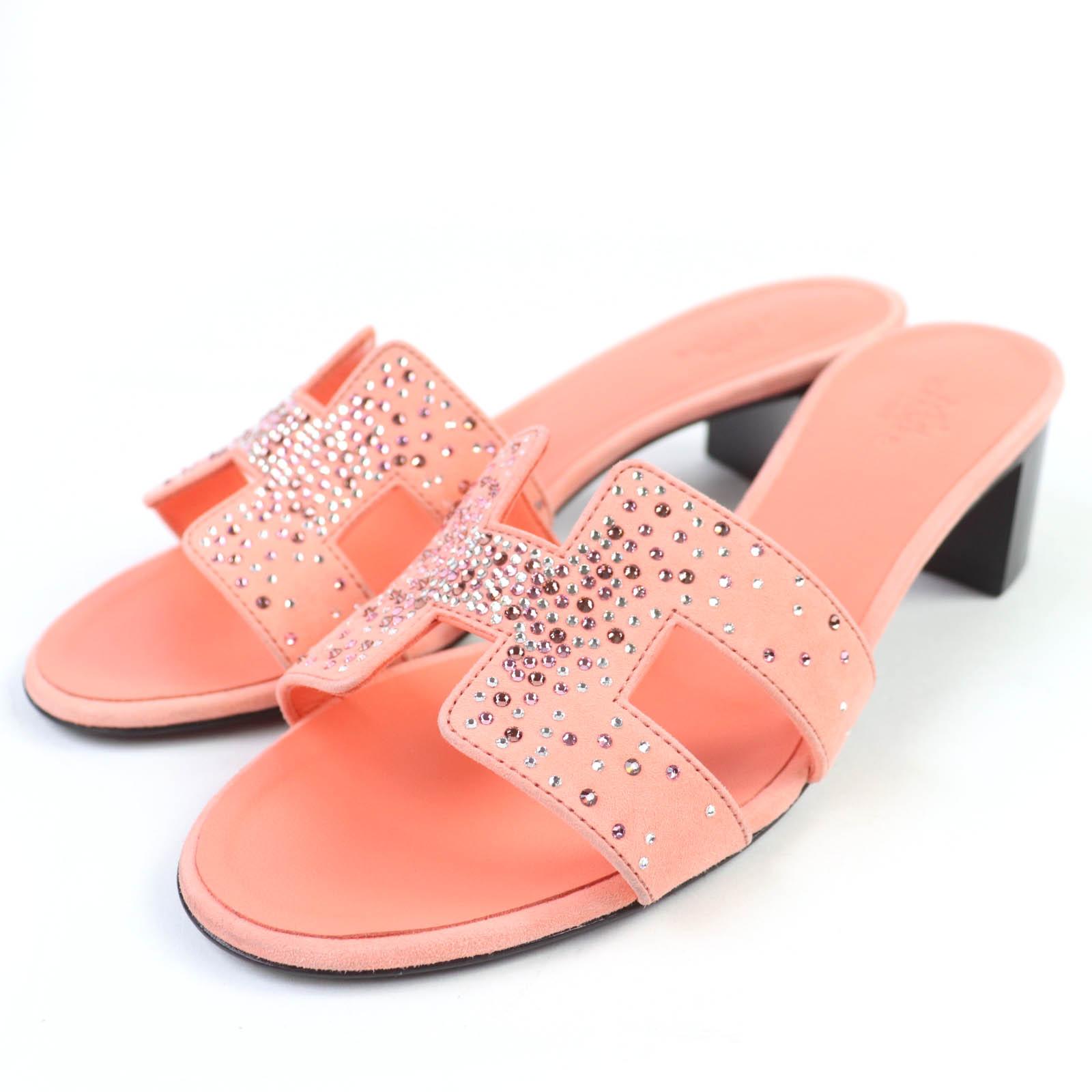 

Excellent HERMES Mule Oasis Suede leather sandals with jewels Orange series 37 Used