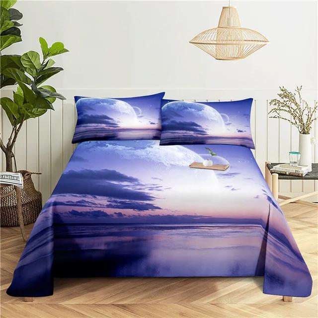 Galaxy Cosmic Planets Bed Sheet Set Soft Polyester Bed Flat Sheet With Pillowcase Romantic Universe Print Bed Sheet Home Textile