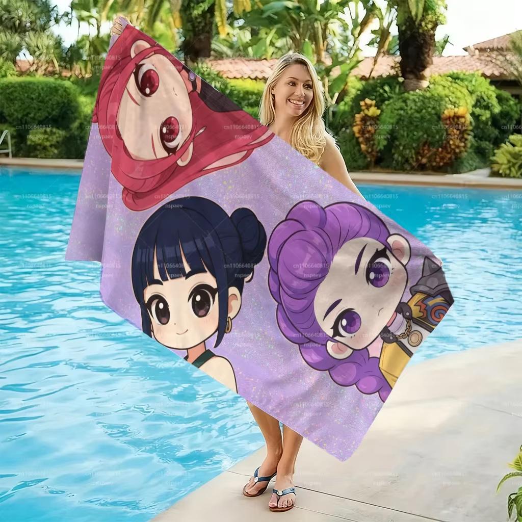 K-pop Anime Girl Beach Towel,Microfiber Soft Absorbent Quick Dry, Oversized for Beach Pool Travel, Cute Idol Print Bath Towel