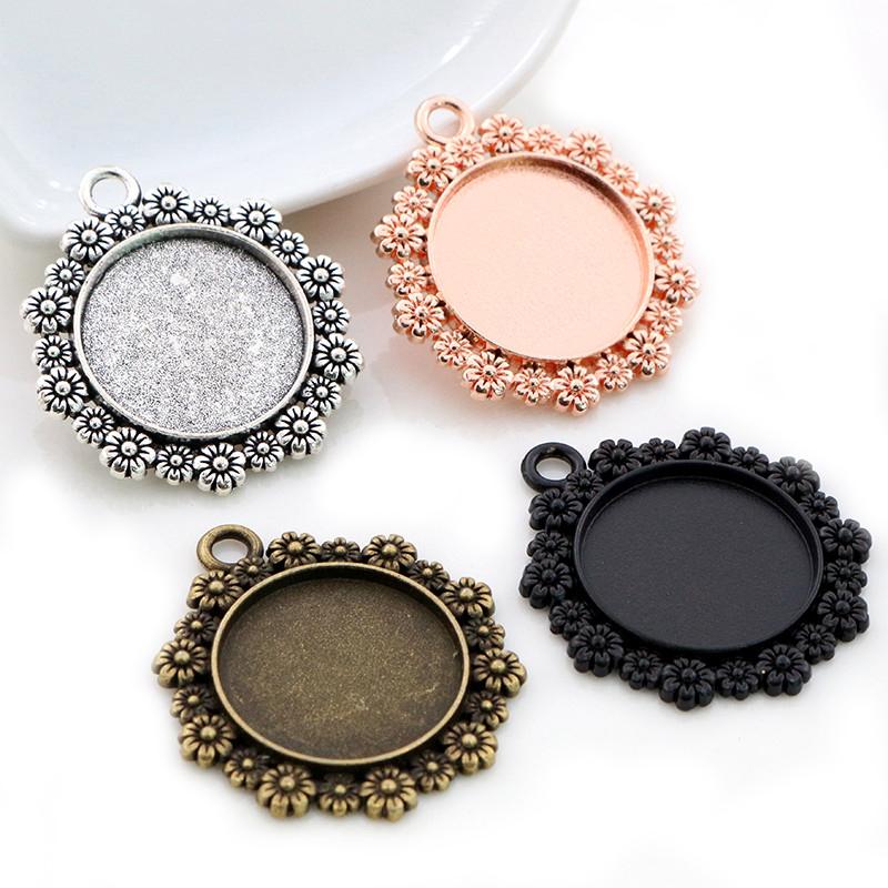 10pcs 20mm Inner Size Antique Silver Plated And Bronze Colors Pattern Style Cabochon Base Setting Charms Pendant