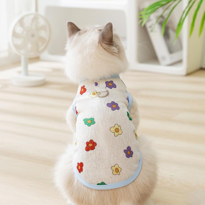Spring and Summer Cute Full-printed Mesh Traction Vest Cat Clothes Anti-hair Loss Spring and Summer Thin Muppet British Short American Short