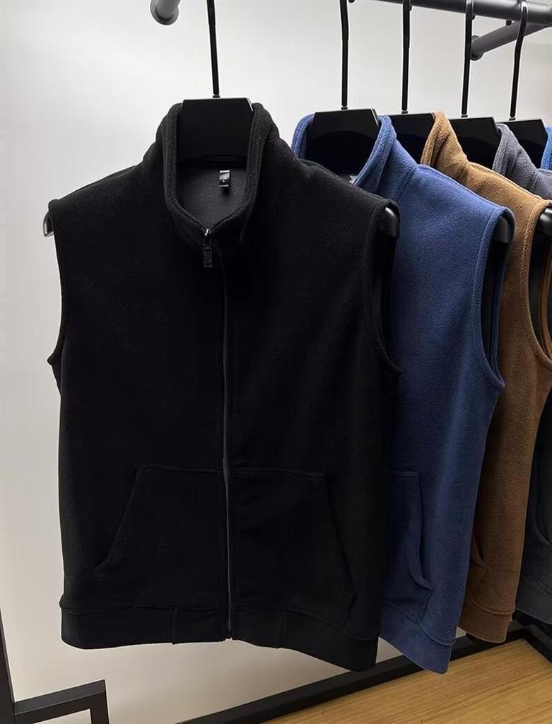 Doppelseitige Sherpa-Fleeceweste für Herren mit Stehkragen, Reißverschluss, ärmellos, für Frühling, Herbst und Winter.
