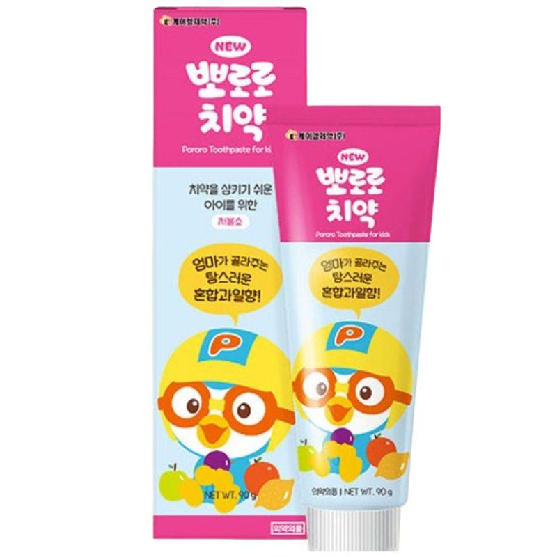 KM Pharmaceutical Pororo Kids Mixed Fruit Toothpaste Low Fluoride Toddler Oral Care 90g x4 Pack 1(total 4ea)