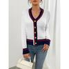 Women's  Preppy Style Color Block Linen Blend V-neck Cardigan Sweater Coat For Spring Autumn